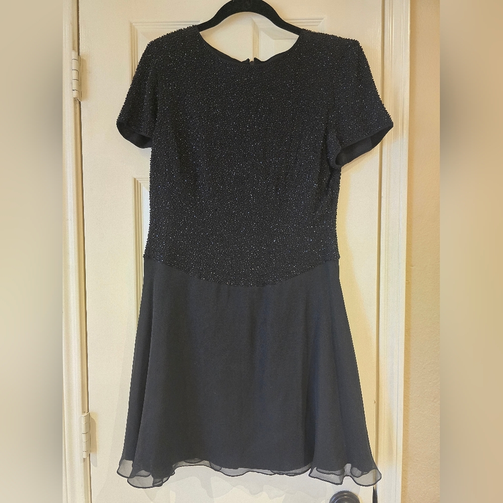 Vintage Bieff Basix 100% Silk Hand Beaded Fit & Flare Cocktail Dress Size 12